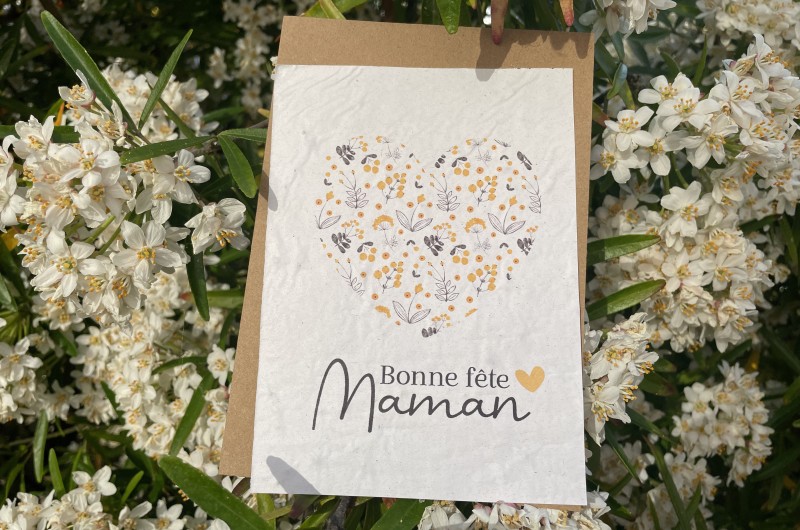 Carte à planter Bonne Fête Maman Coeur Jaune