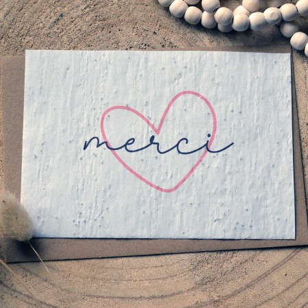 Carte à planter Merci coeur rose