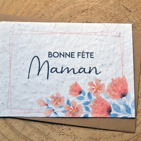 Carte à planter Bonne Fête Maman Bleu et rouge