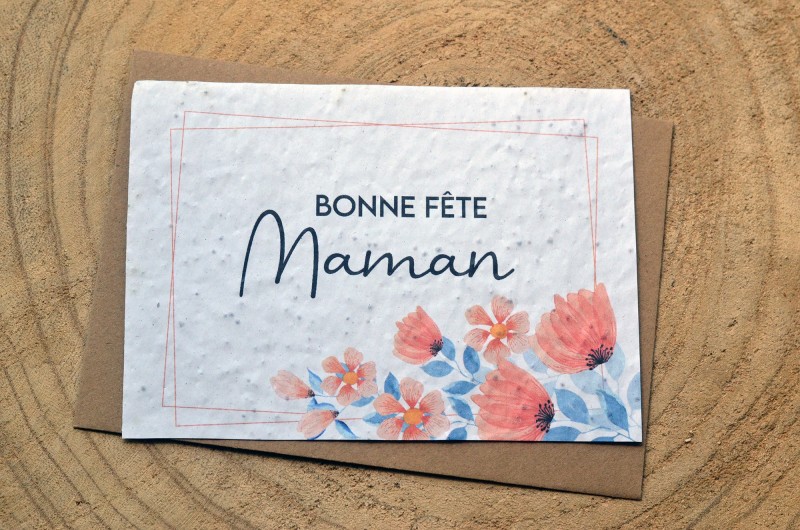 Carte à planter Bonne Fête Maman Bleu et rouge