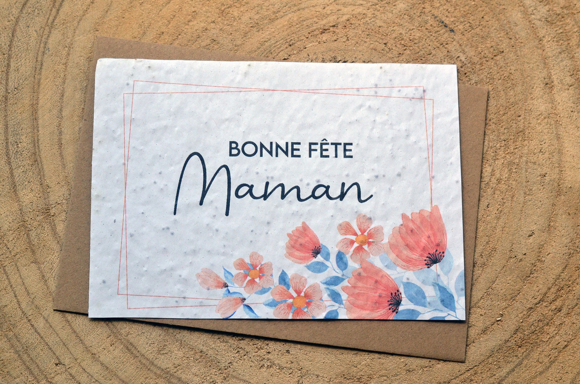 🌱Carte à planter Bonne Fête Maman Bleu et rouge - Carte à Pousser, image size:2000x1325