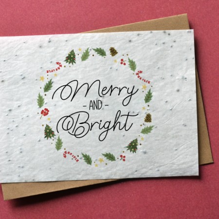Carte à planter Merry and Bright - Couronne de Noël