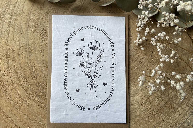 Carte à planter Merci pour votre commande - Noir et Blanc