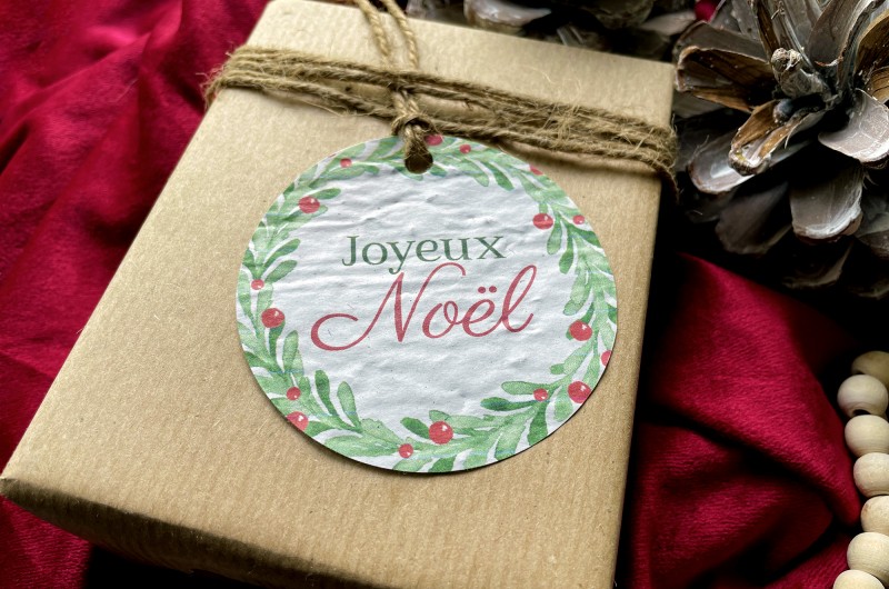 6 étiquettes cadeaux de Noël - Rouge et paillettes dorées - N/A