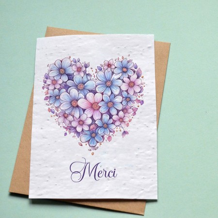 Carte à planter coeur fleuri Merci