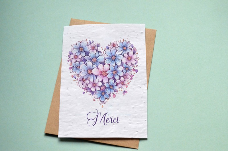 Carte à planter coeur fleuri Merci