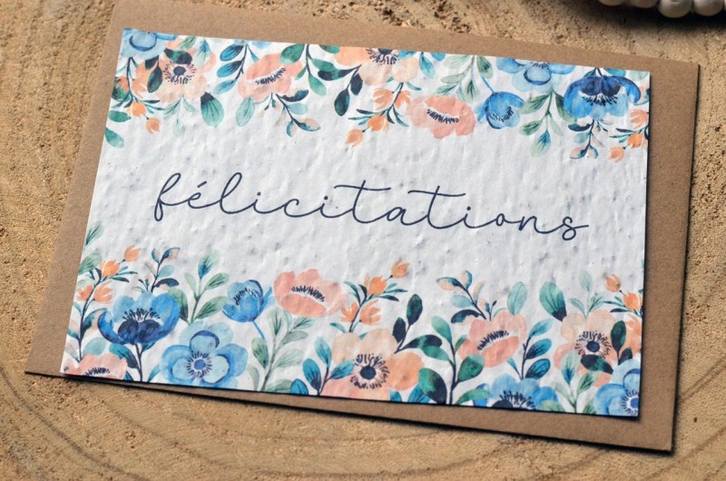 Carte à planter Félicitations Bleu et corail