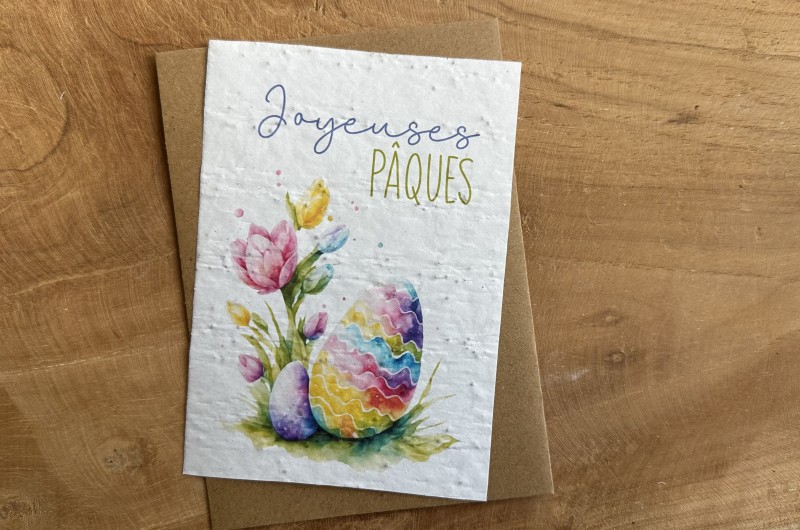 Carte à planter Joyeuses Pâques - Oeufs et tulipe