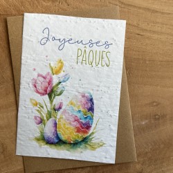 Carte à planter Joyeuses Pâques - Oeufs et tulipe