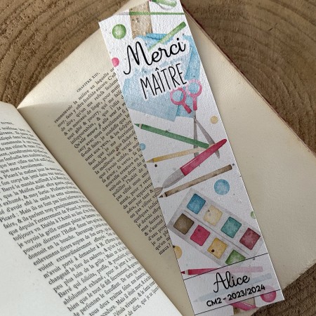 Marque-page à planter personnalisé Merci Maitre - Aquarelle