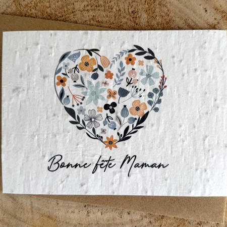 Carte à planter Bonne Fête Maman Coeur bleu