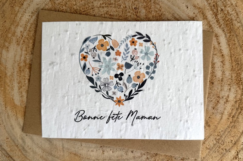 Carte à planter Bonne Fête Maman Coeur bleu