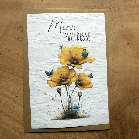 Carte à planter Merci Maîtresse Fleurs jaunes