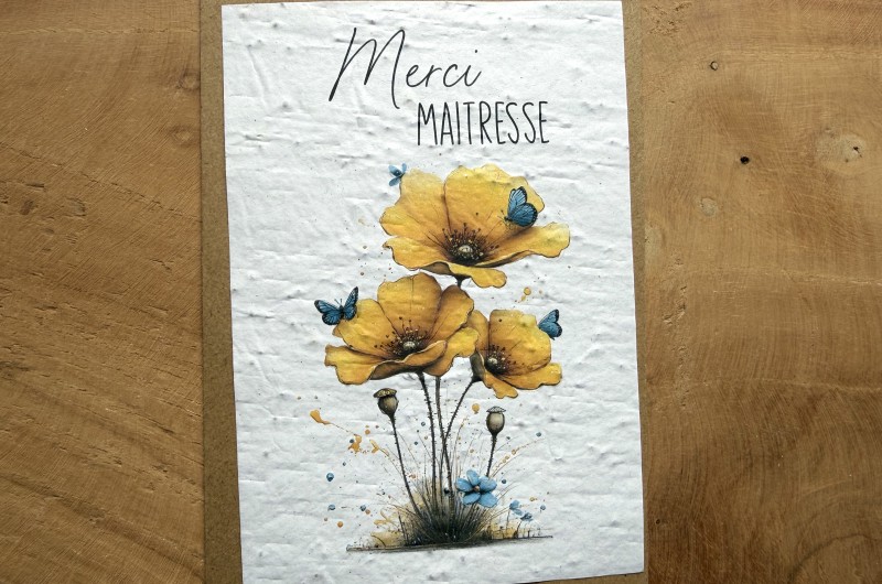 Carte à planter Merci Maîtresse Fleurs jaunes