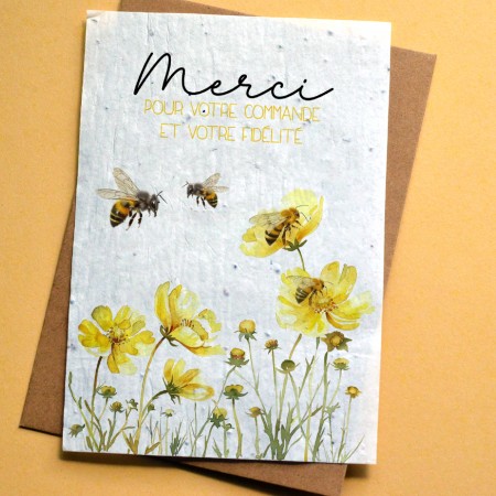 Carte à planter Abeille et fleurs Merci pour votre commande