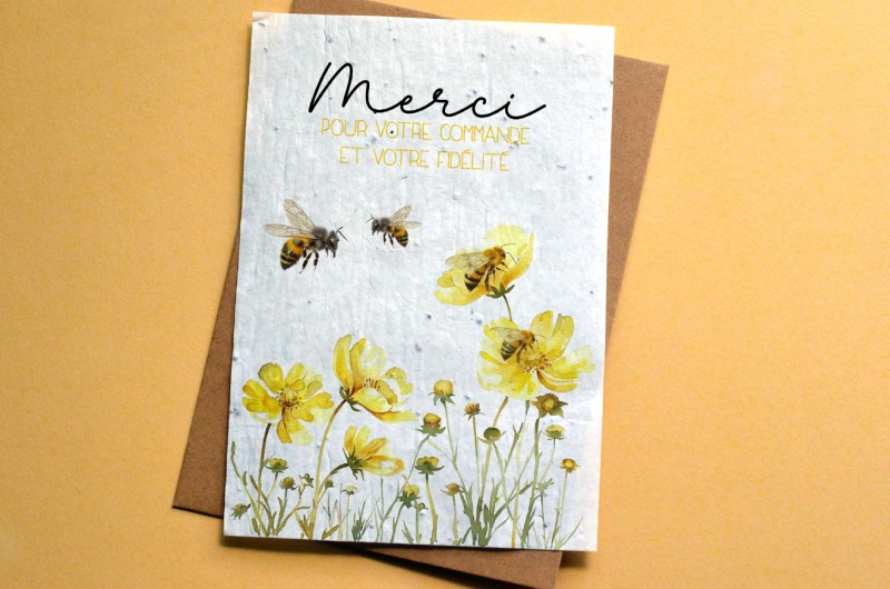 Carte à planter Abeille et fleurs Merci pour votre commande