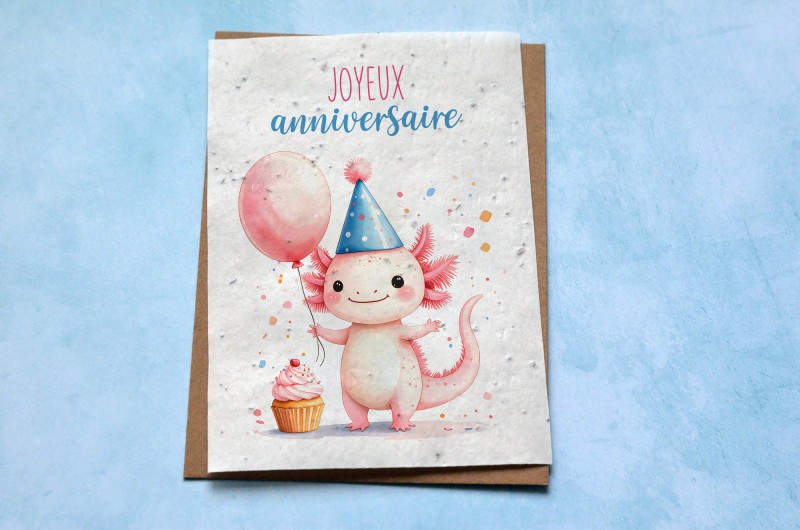 Carte à planter Joyeux Anniversaire Axolotl