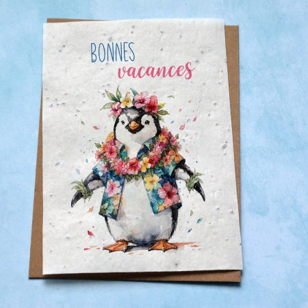 Carte à planter Bonnes Vacances Pingouin