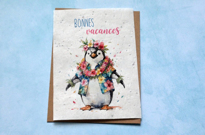 Carte à planter Bonnes Vacances Pingouin