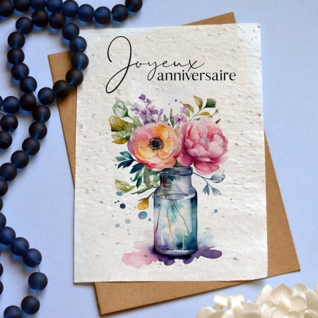 Carte à planter Joyeux Anniversaire Pivoines Rouges