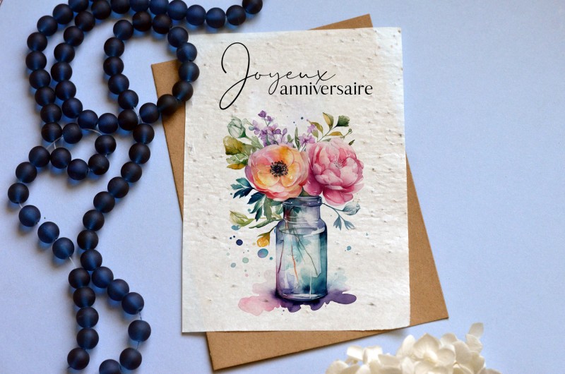 Carte à planter Joyeux Anniversaire Pivoines Rouges