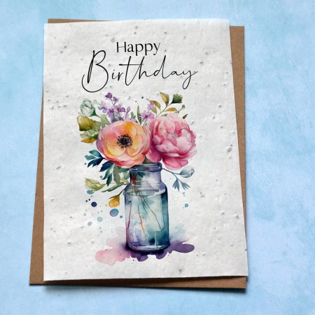Carte à planter Joyeux Anniversaire vase fleuri