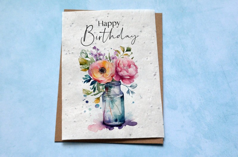 Carte à planter Joyeux Anniversaire vase fleuri