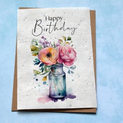 Carte à planter Happy Birthday vase fleuri