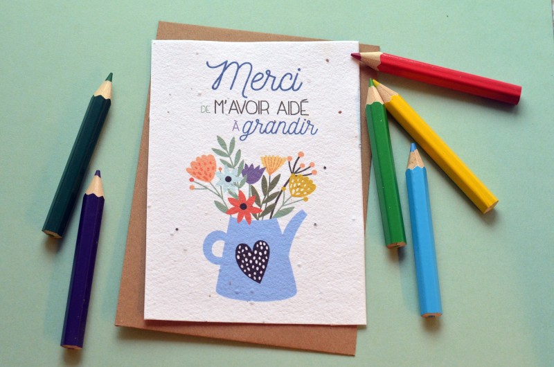 Carte &agrave; planter Merci de m'avoir aid&eacute; &agrave; grandir - Bleu