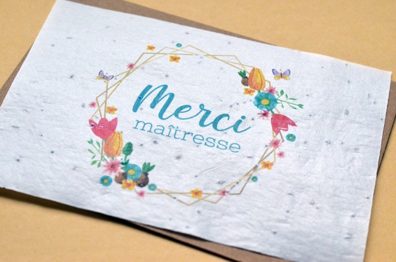Carte &agrave; planter Merci Ma&icirc;tresse Fleurs et papillons