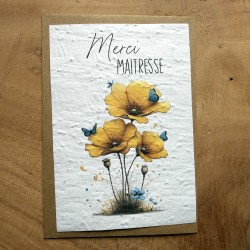 Carte &agrave; planter Merci Ma&icirc;tresse Fleurs jaunes