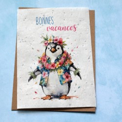 Carte &agrave; planter Bonnes Vacances Pingouin