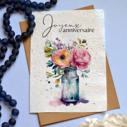 Carte &agrave; planter Joyeux Anniversaire vase fleuri